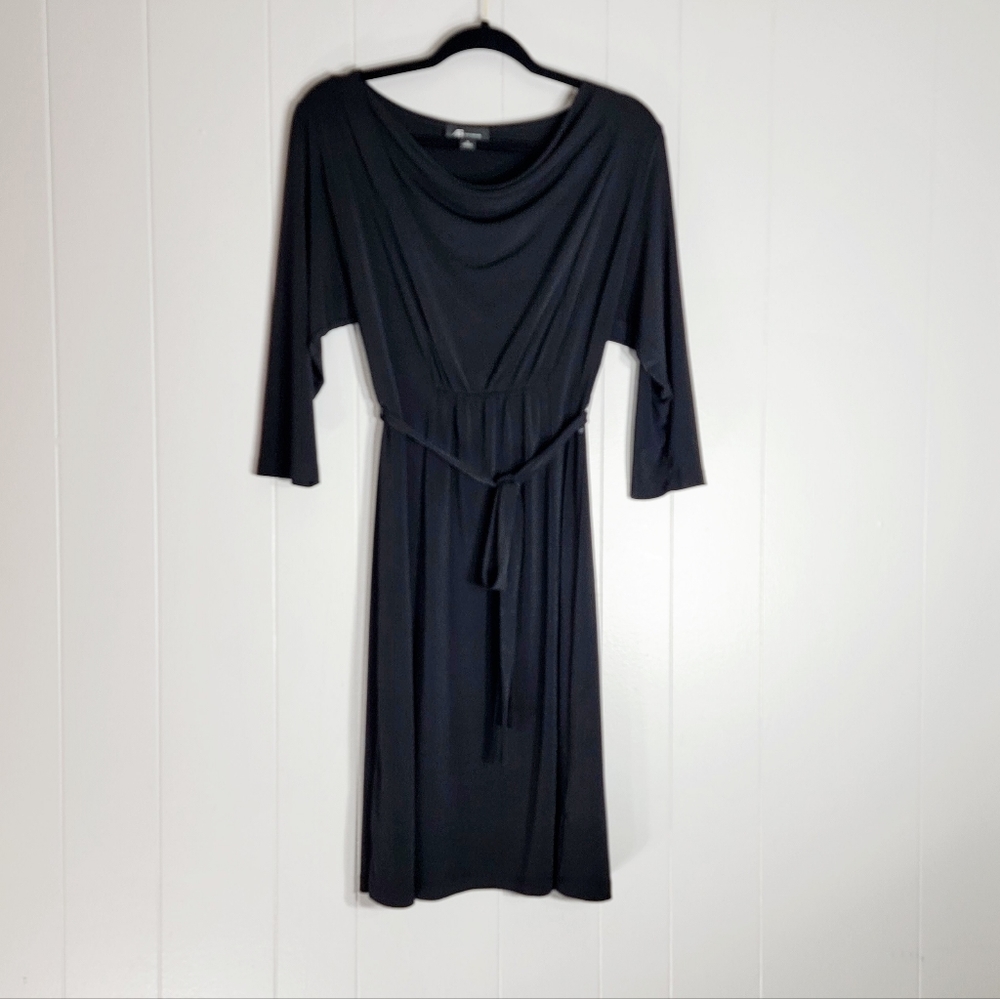4/$20 AB Studio 3/4 Sleeve Draped Neck Black Stretch Belted Mini Dress Small